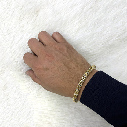 10K Gold Yellow White 6mm Square Bicycle  Bracelet 8.5"