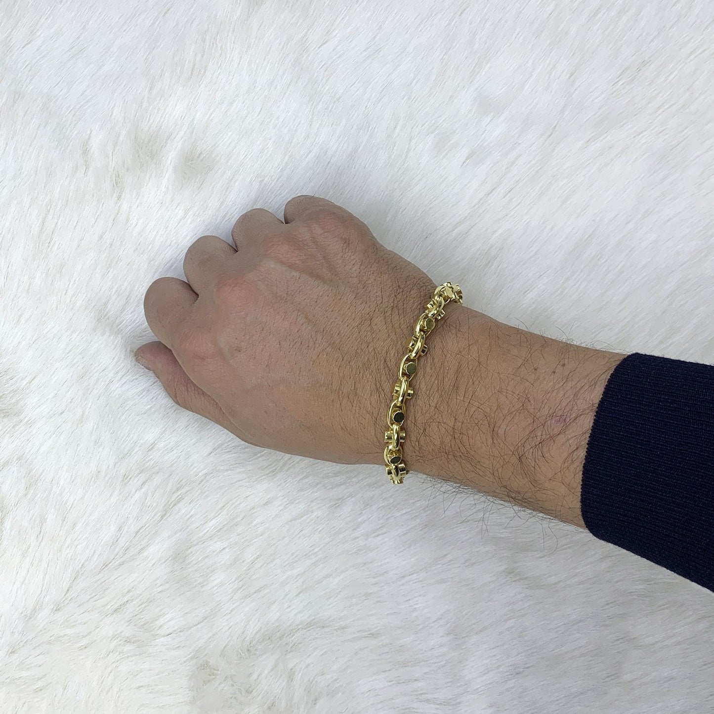 10K Gold Yellow Mens 7mm Fancy Bullet  Bracelet 8.5"