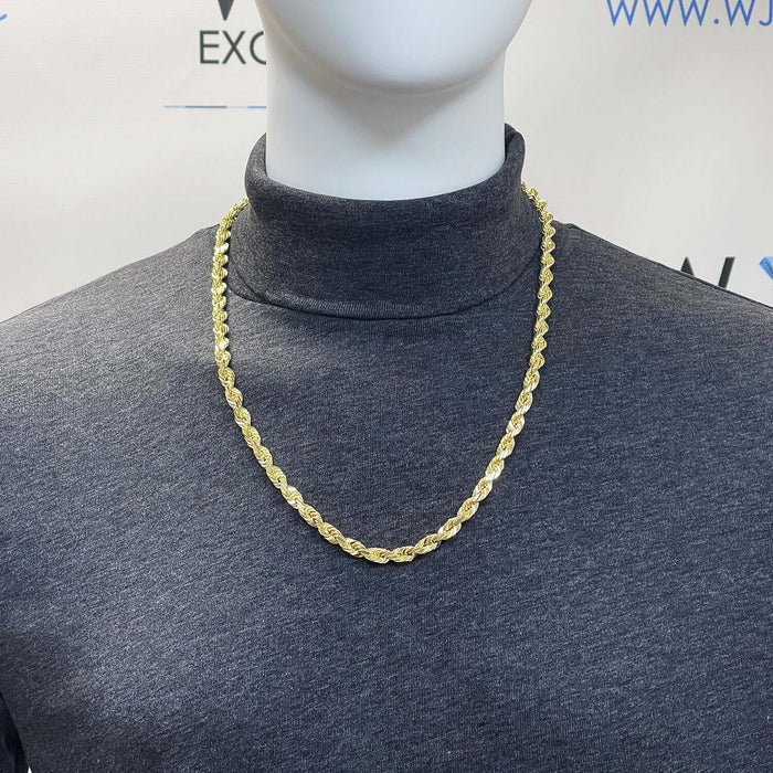 10K Yellow Gold 7mm Diamond-Cut Rope Chain (Solid Links) 18"-28"