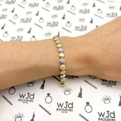 14K Gold Yellow White Two-Tone 6mm Diamond-Cut Hollow Flat Beats Bracelet 7.25"