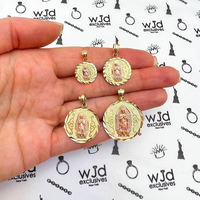 10K Gold Our Lady Of Guadalupe Diamond-Cut Religious Medallion Pendant 0.8"-1.3"