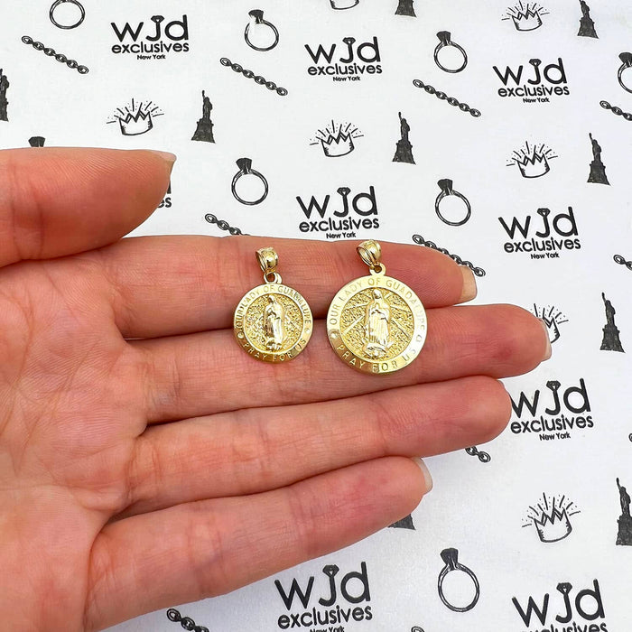 10K Yellow Gold Our Lady Of Guadalupe Pray For Us Medallion Pendant 0.8-1"