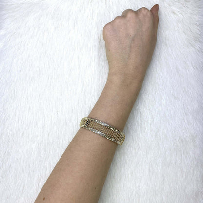 Gold Over Silver Yellow Wire Wrapped Cuff Bangle Bracelet