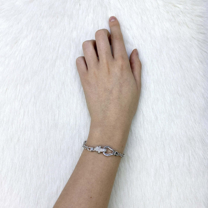 Sterling Silver Cable CZ Snap Lock Bracelet (Solid Links) 7.5"