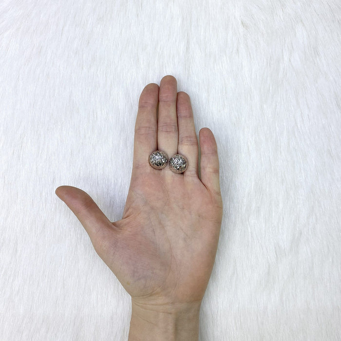 925 Sterling Silver Textured Diamond-Cut Dome Stud Earrings 14mm