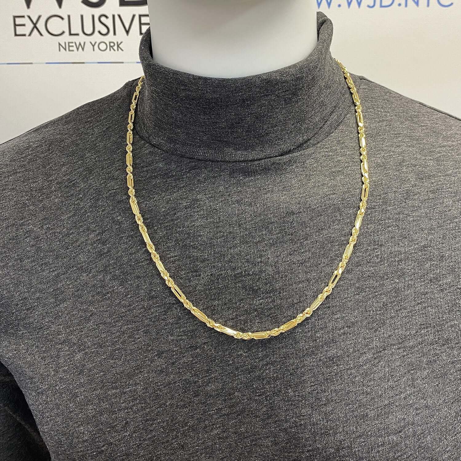 14K Yellow Gold 4mm Milano Figaro Rope Chain (Solid Links) 20