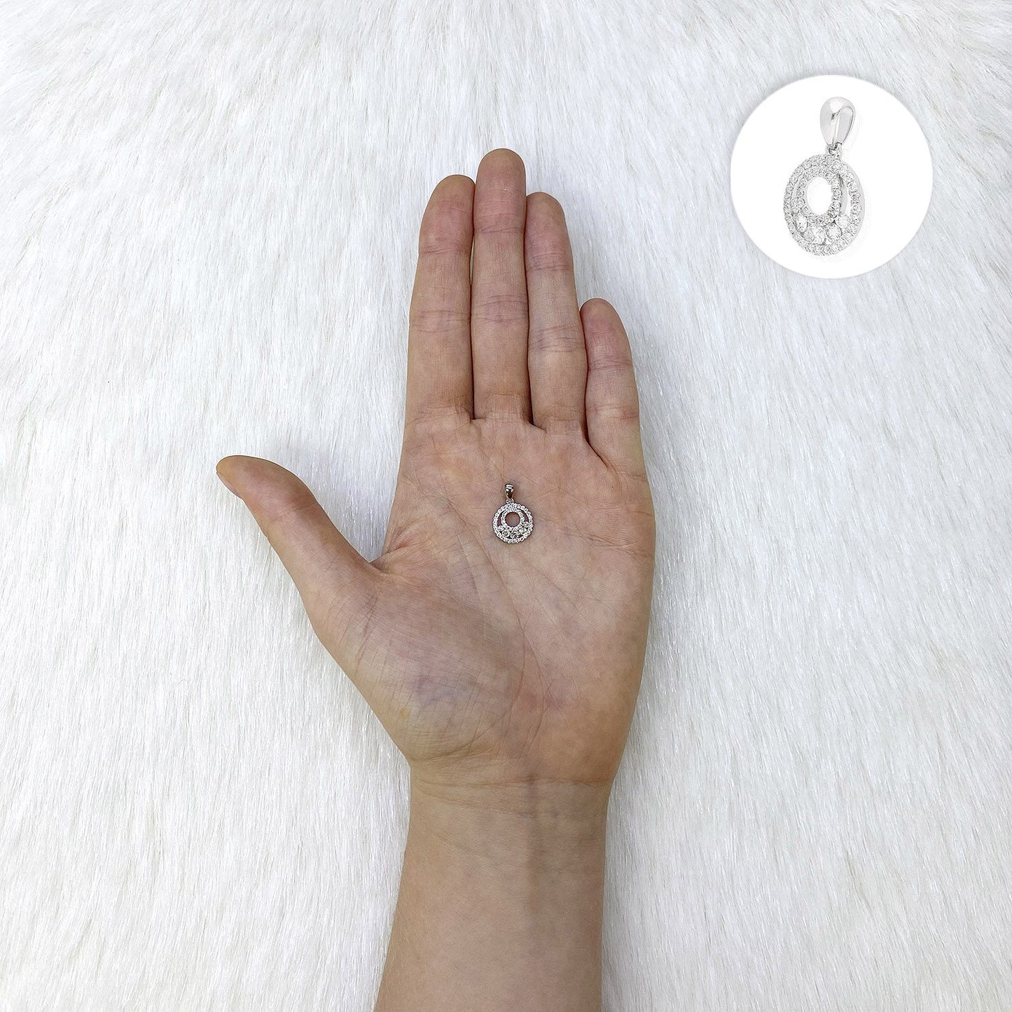 18K White Gold .42Ct Lab Grown Diamond Journey Double Circle Of Life Pendant