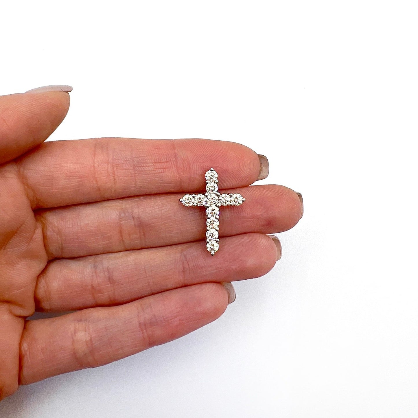 1.5Ct Real Diamond 14k White Gold Cross Pendant Religious Charm
