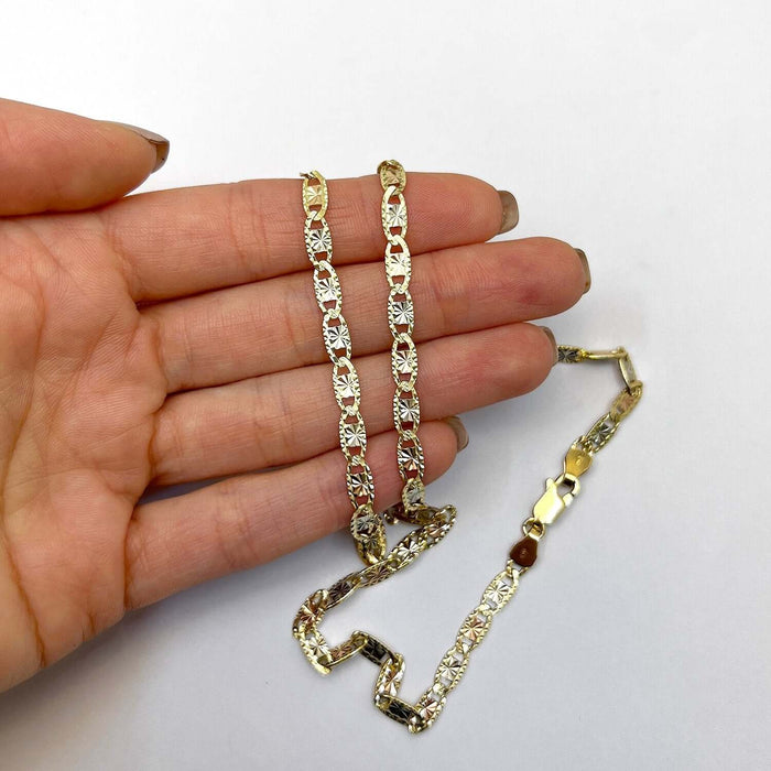 14K Tri - Color Gold 4mm Diamond - Cut Valentino Chain (Solid Links) 18" - 24" - WJD Exclusives