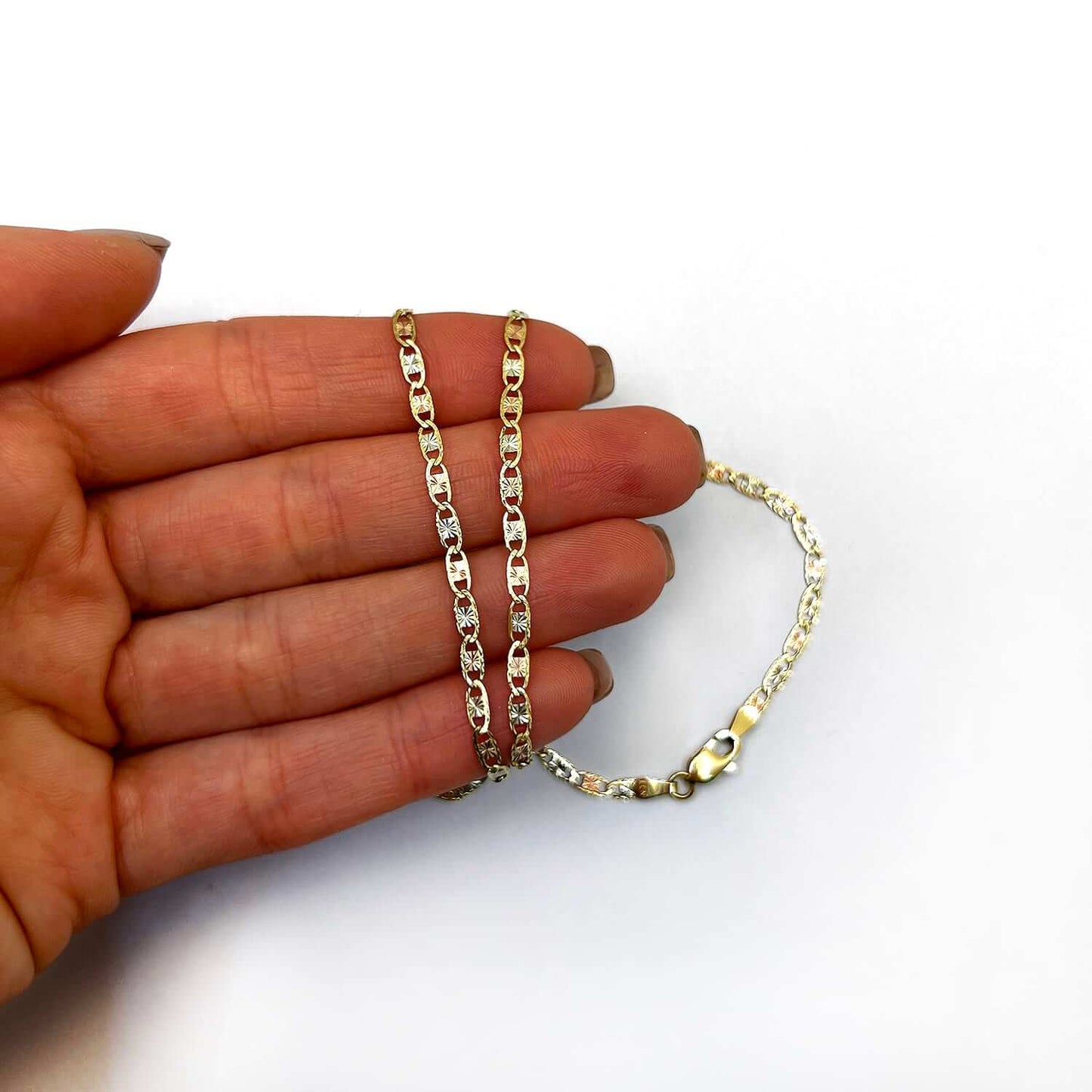 Solid 14K Gold Tri-Color 2.5mm Diamond-Cut Valentino Chain 16"-24"