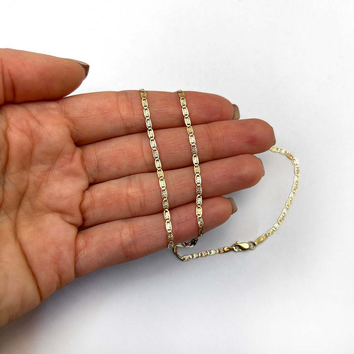 14K Tri - Color Gold 2mm Diamond - Cut Valentino Chain (Solid Links) 16" - 20" - WJD Exclusives