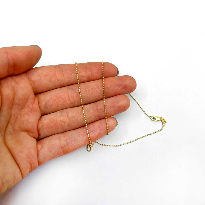 10K Gold 1mm Ball Beaded Chain (Solid Links) 16" - 20" - WJD Exclusives