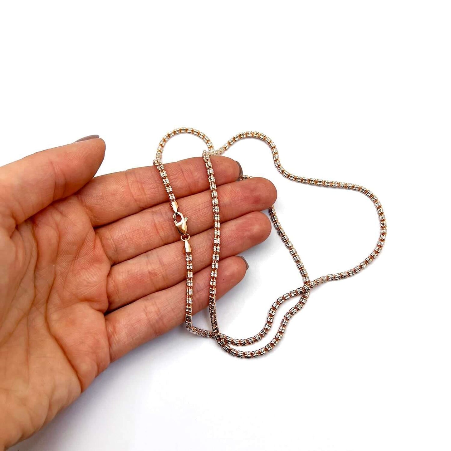 14K Rose Gold 2.5mm Diamond-Cut Ice Pave Mesh Chain Necklace 16"-24"