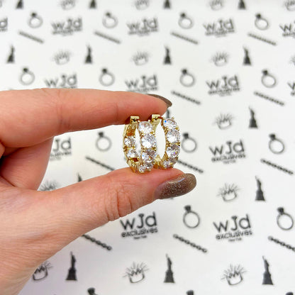 Yellow White Gold Over Silver CZ Huggie Hoop Earrings 22mm