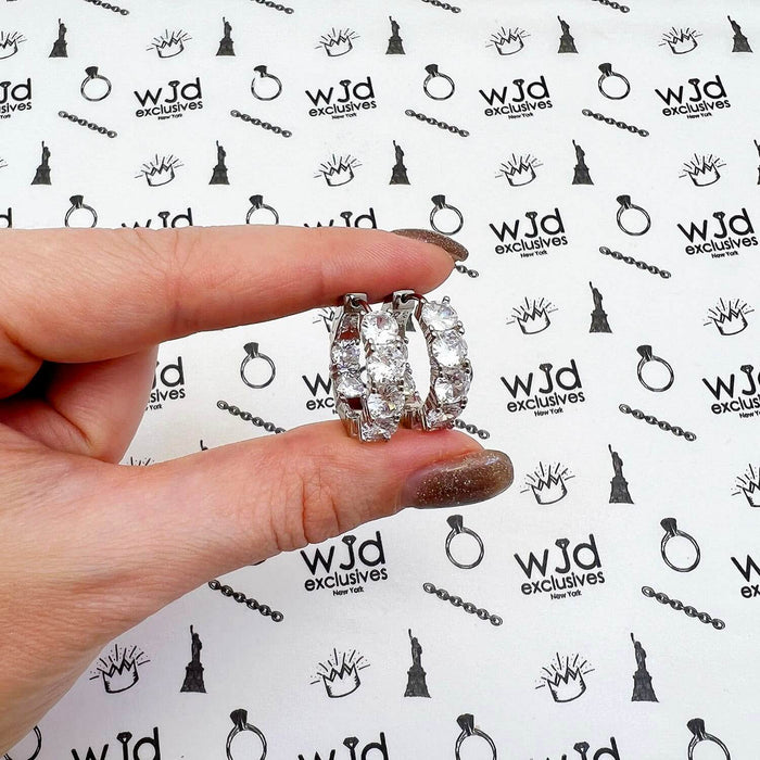 Yellow White Gold Over Silver CZ Huggie Hoop Earrings 22mm