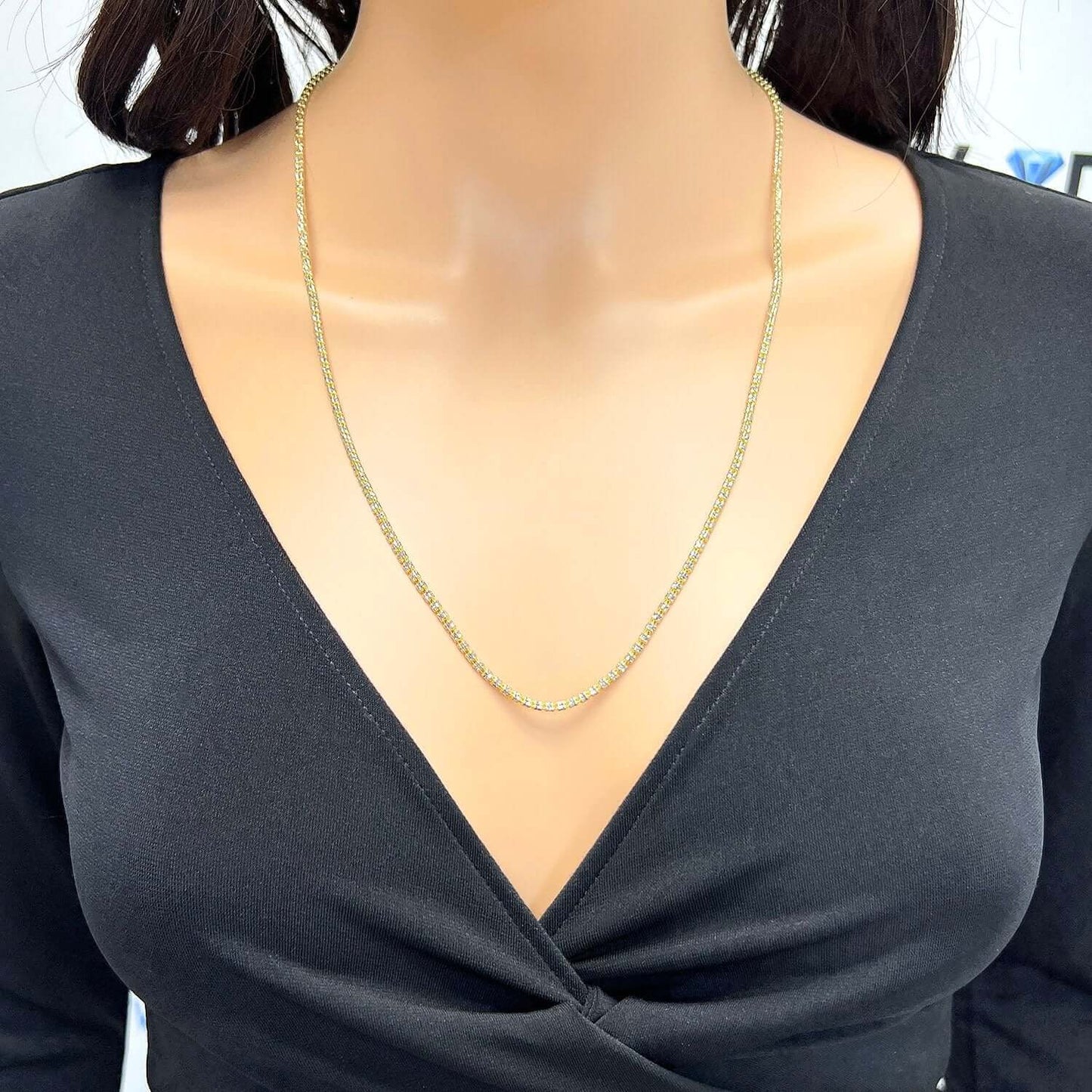 14K Yellow Gold 2.5mm Diamond-Cut Ice Pave Mesh Chain Necklace 16"-24"