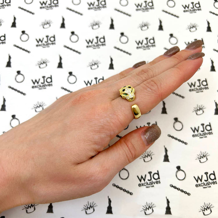 1.30CTW CZ 18k Gold Over Silver Emerald Eyes Panther Open Ring