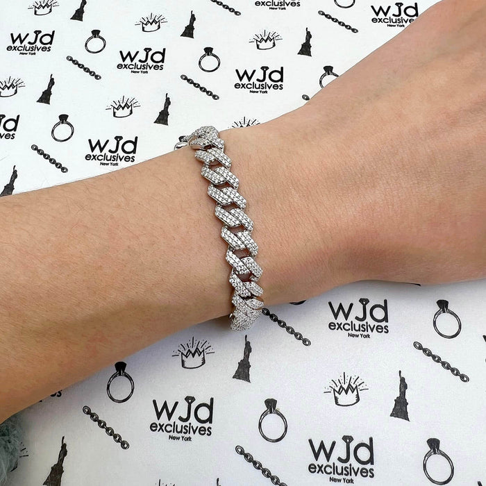 18K White Gold Over Silver 8.5mm Miami Cuban CZ Bracelet (Solid Links) 7"-9"
