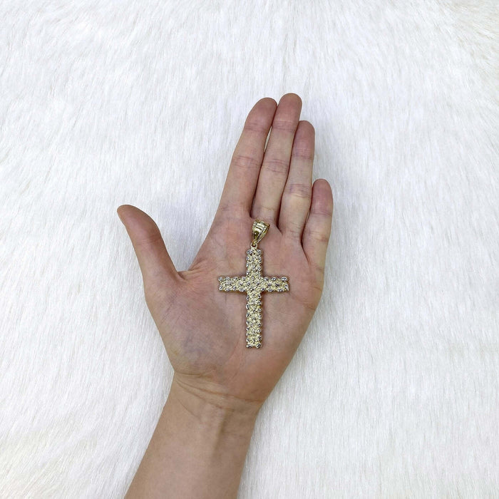 10K Gold White Diamond-Cut Nugget Cross Pendant