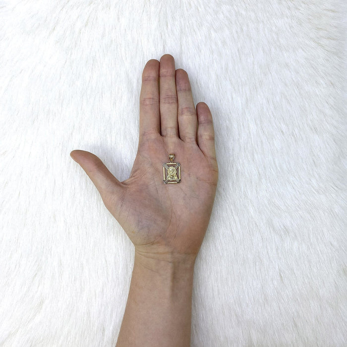 10K Yellow Gold Religious Jesus Head Frame Pendant
