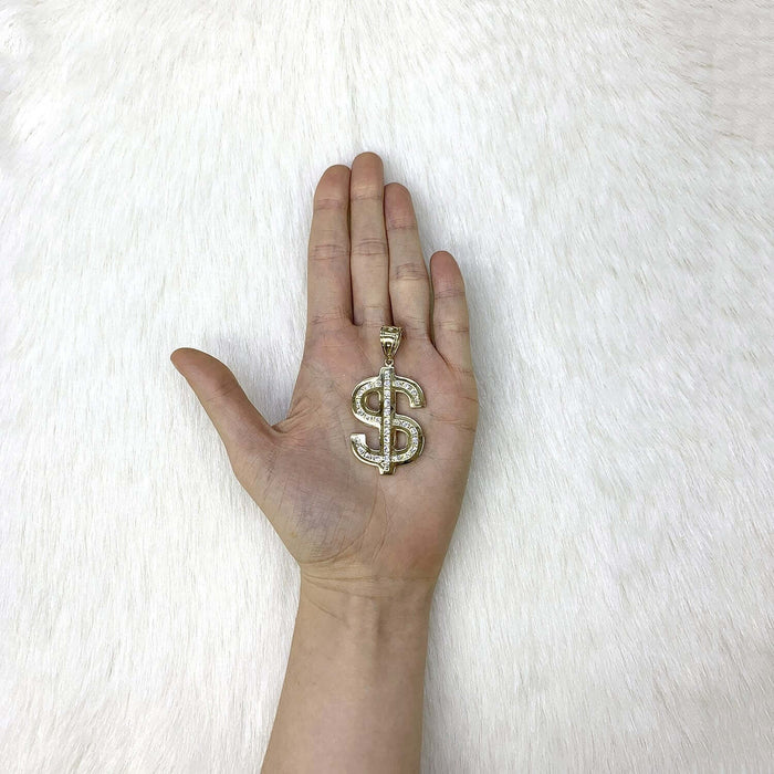 10K Yellow Gold CZ Dollar Sign Pendant