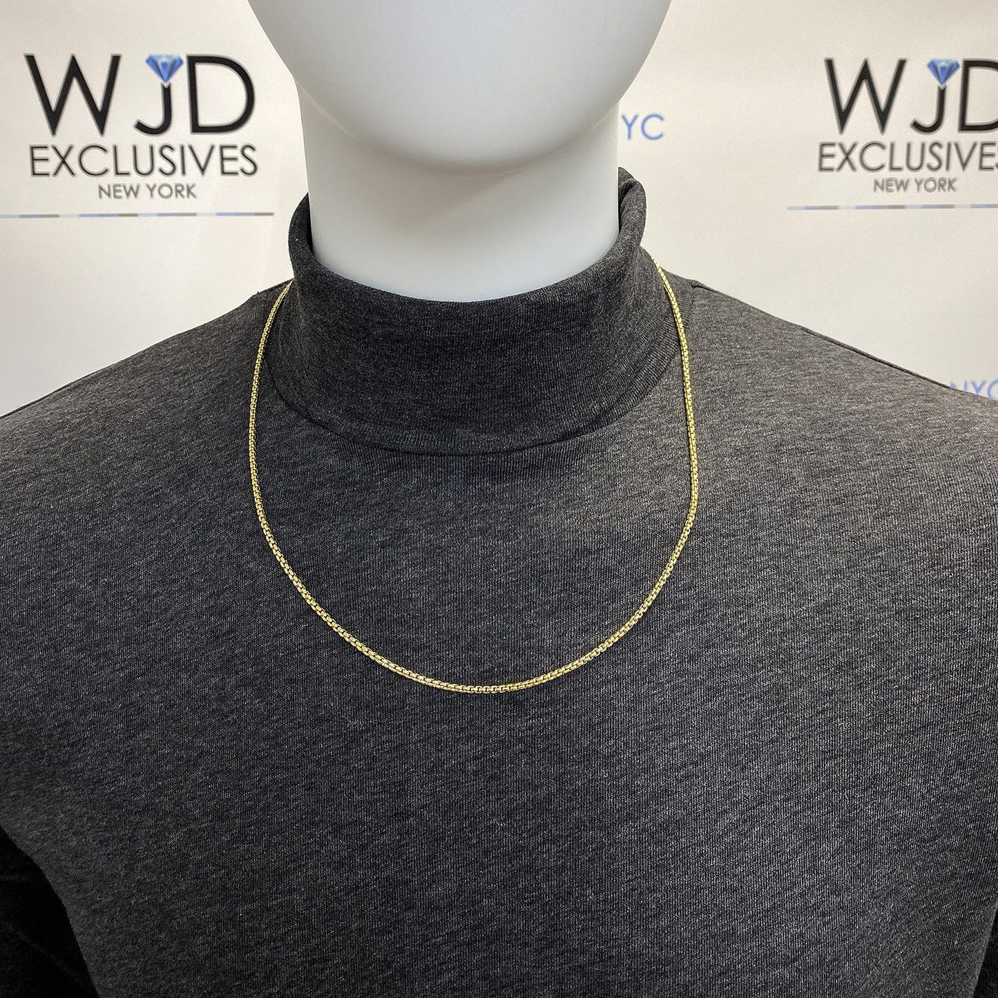 10K Real Gold 2.5mm Solid Round Box Chain Necklace 18"-26"