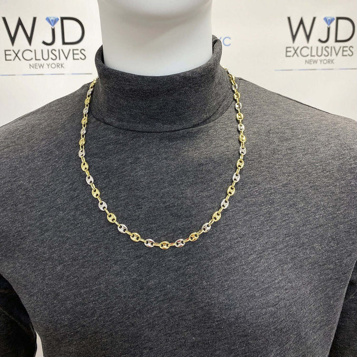 10K Yellow White Gold Two-Tone 7.5mm Puffed Anchor Mariner Chain (Hollow) 20"-28"