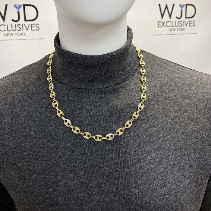 10K Yellow Gold CZ Puffed Mariner Anchor Nugget Chain (Hollow) 20"-24"