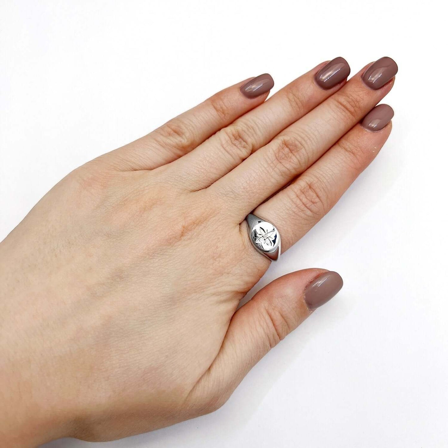 Real Diamond Sterling Silver North Star Signet Ring
