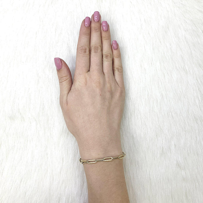 14K Yellow Gold 4mm Paperclip Elongated Bracelet (Hollow) 7" 8"