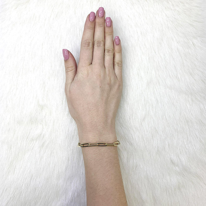 14K Yellow Gold 5mm Paperclip Elongated Bracelet (Hollow) 7" 8"