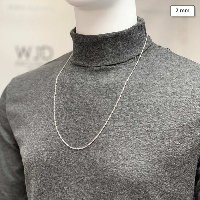 14K White Gold 2mm Diamond-Cut Rope Chain (Solid Links) 16"-24"