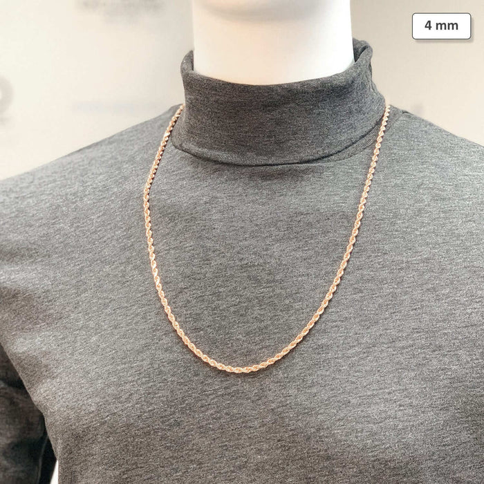 14K Rose Gold 4mm Diamond-Cut Rope Chain (Solid Links) 18"-30"