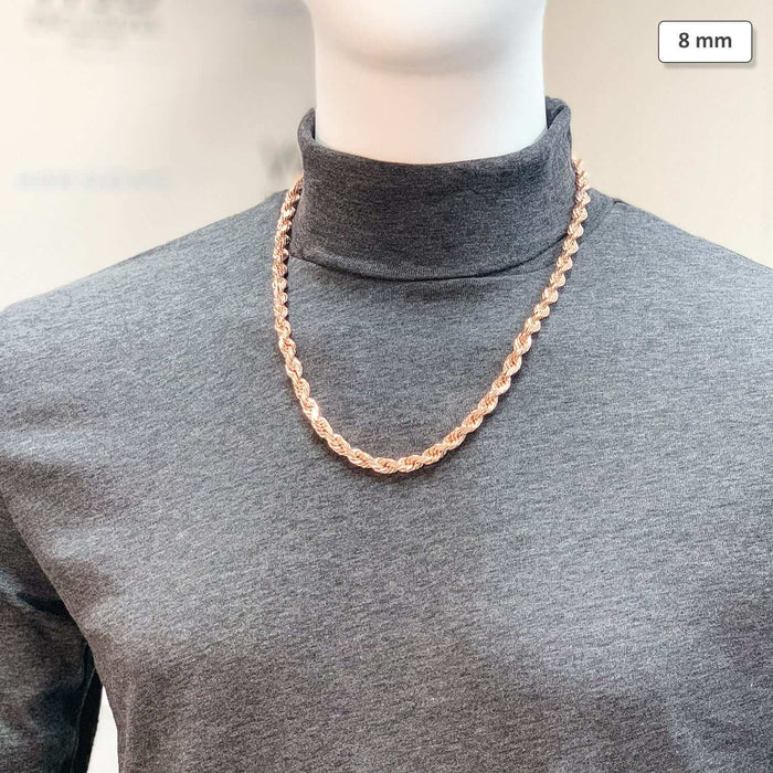 14K Rose Gold 8mm Diamond-Cut Rope Chain (Solid Links) 22"-28"