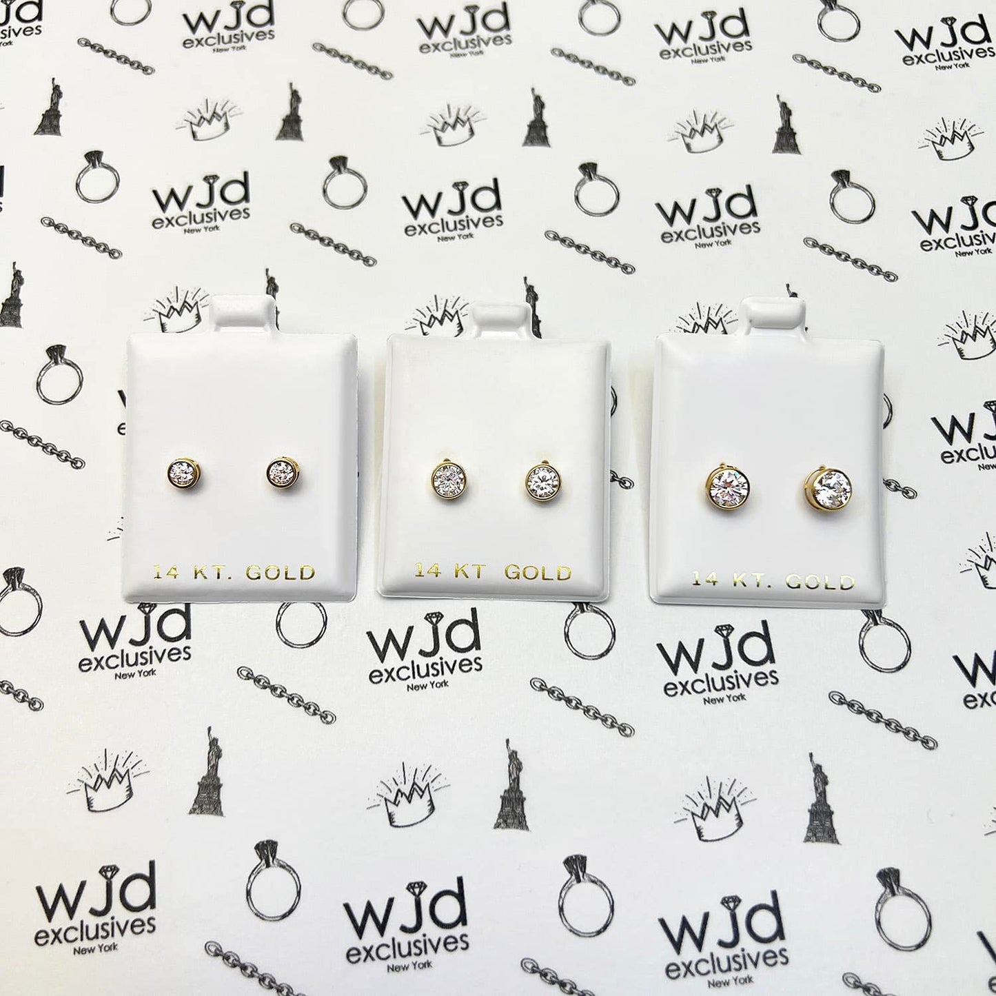14K Real Gold Bezel CZ Screw Back Stud Earrings 4mm-6mm