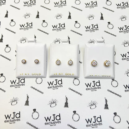 14K Real Gold Bezel CZ Screw Back Stud Earrings 4mm-6mm