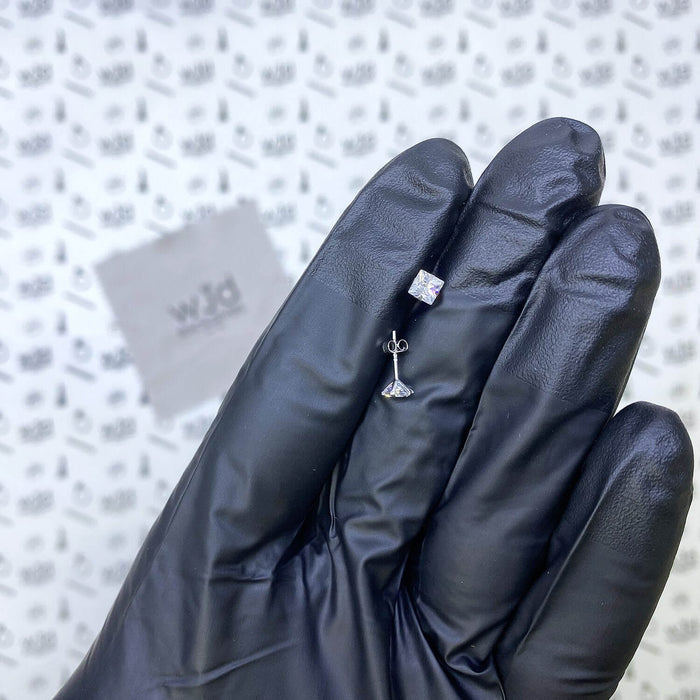 1Ct CZ 14K White Gold Princess-Cut Push Back Stud Earrings