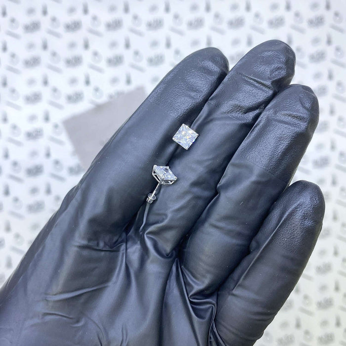 0.80 - 6CTW CZ 14K White Gold Princess - Cut Screw Back Stud Earrings - WJD Exclusives