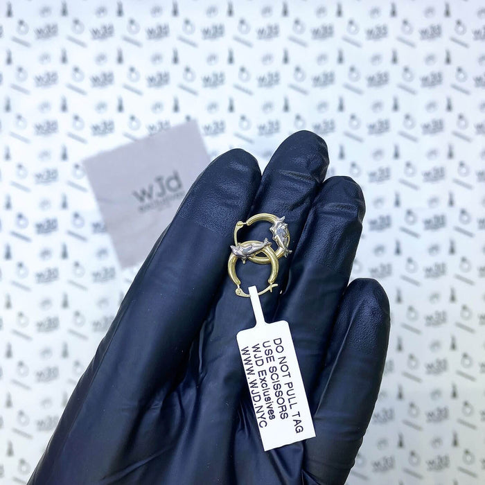 14k Yellow and White Gold Two-Tone Dolphin Hoop Earrings