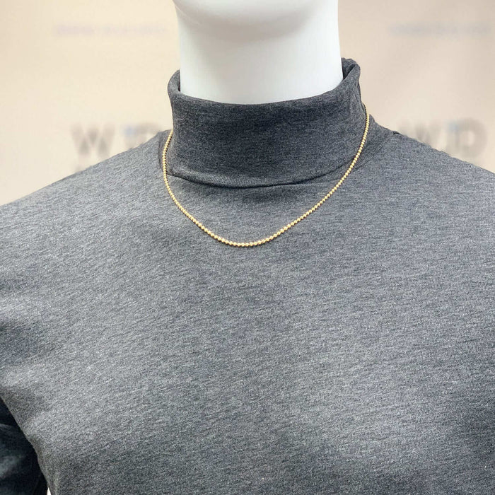 Yellow Gold Over Silver 2.3mm Ball Bead Moon-Cut Dog Tag Chain (Hollow) 16"-30"