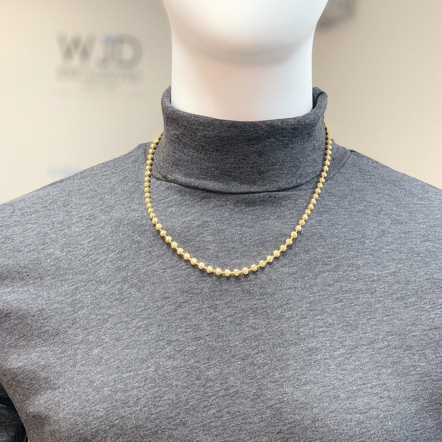 Yellow Gold Over Sterling Silver 5mm Ball Bead Moon Cut Chain Necklace 18"-30"