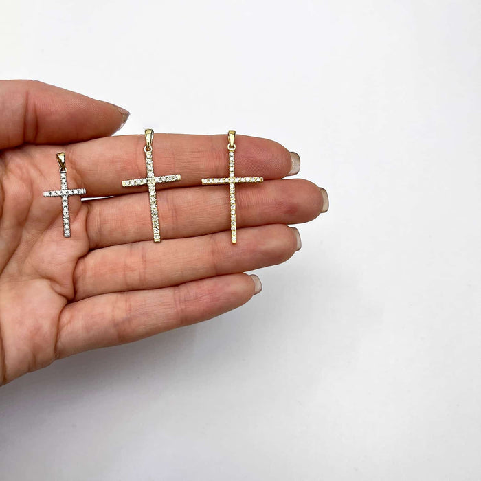Natural Diamond 14K Gold Cross Pendant 0.9" - 1.3" - WJD Exclusives