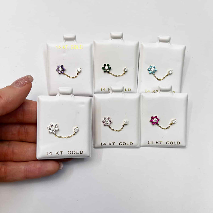14K Gold CZ Double Pierced Flower Stud Earrings - WJD Exclusives