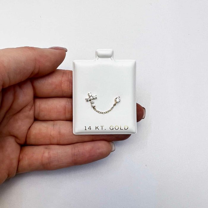 14K Yellow CZ Gold Cross Stud Double Pierced Earrings - WJD Exclusives