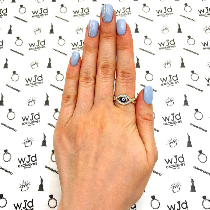 14K Yellow Gold CZ Evil Eye Infinity Ring