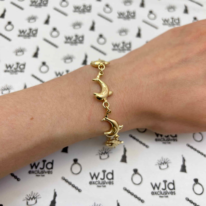 14K Yellow Gold 13mm Dolphin Bracelet (Hollow) 7.5"