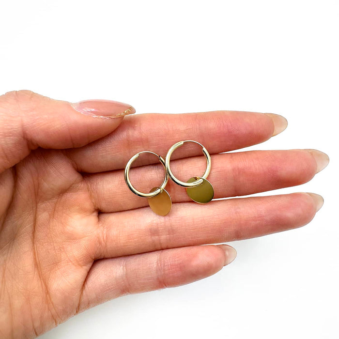 14K Gold Drop Circle Disc Endless Hoop Earrings - WJD Exclusives