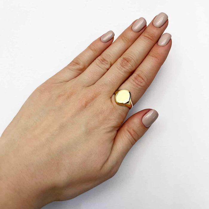 Engravable 14K Gold Oval Personalized Initial Signet Ring - WJD Exclusives