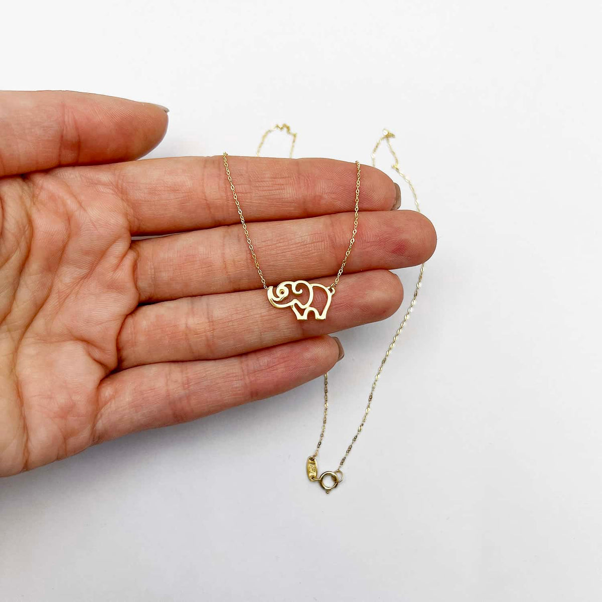 14K Yellow Gold Open Elephant Necklace (Hollow) 17" - WJD Exclusives
