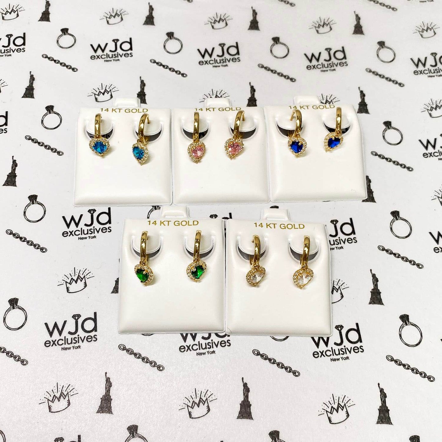 14K Yellow Gold Halo Heart Birthstone CZ Huggie Earrings